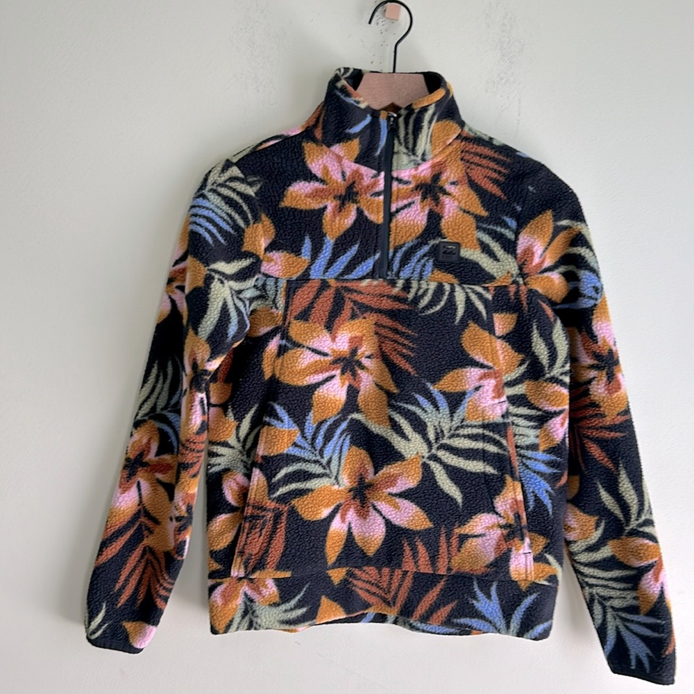 Billabong Black Floral Half-Zip Fleece Jacket